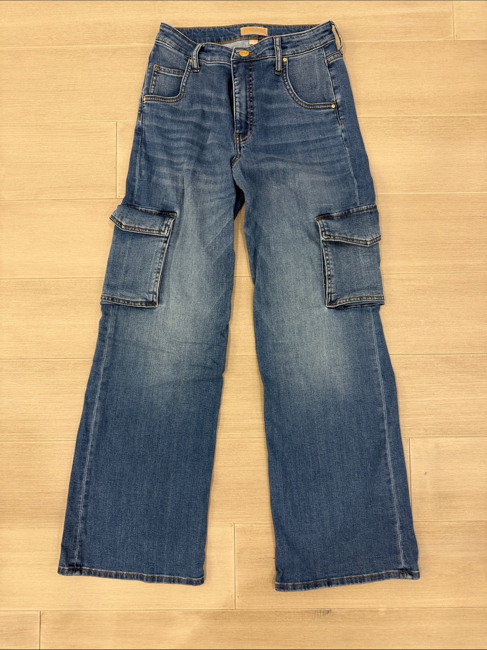 Kut from the Kloth Women's Blue High-Rise Jodi FabAb Wide Leg Cargo Jeans